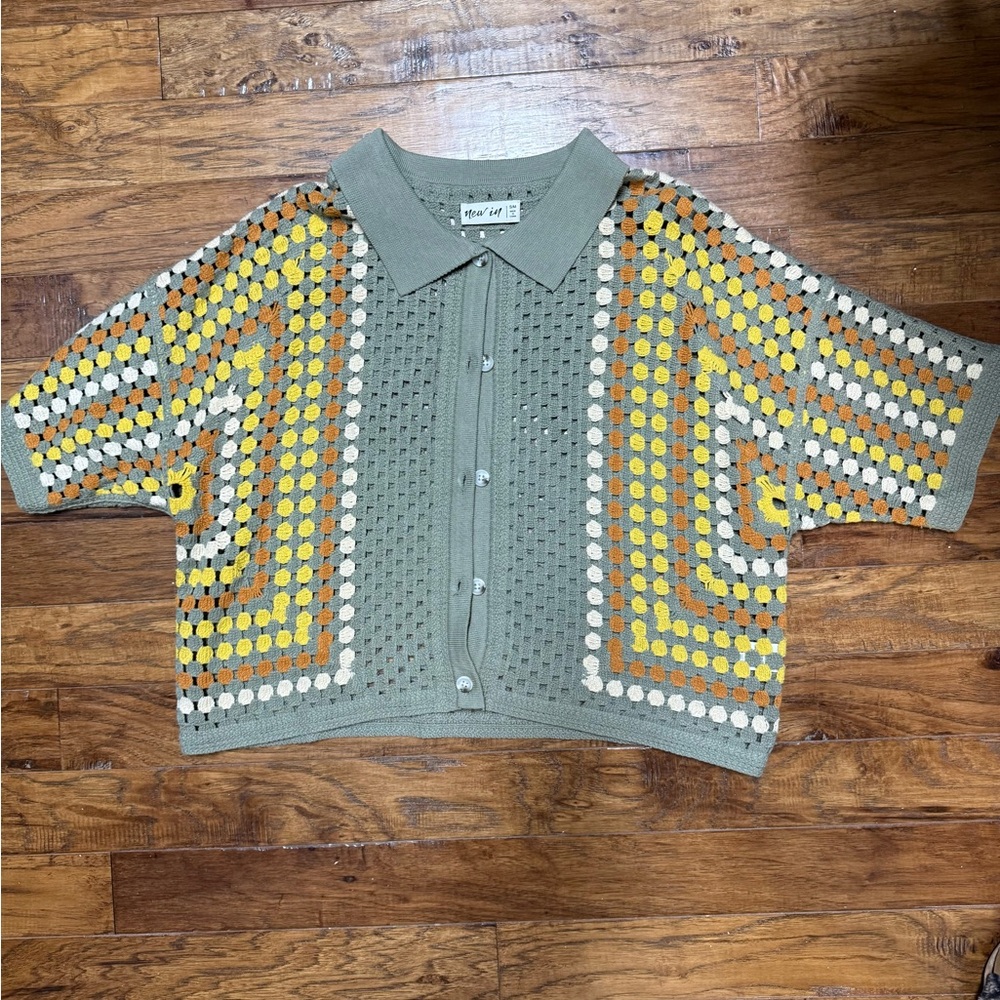 Colorful Crochet Button-Up Top